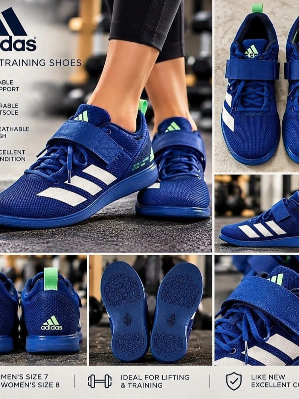 adidas Powerlift Powerlifting Shoes Blue US 8 Like New